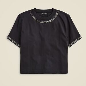 J crew Relaxed crystal-embellished cropped T-shirt in heavy jersey